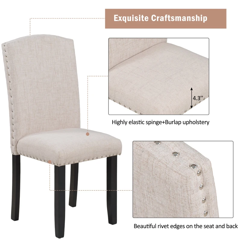 Modern 6-Piece Dining Table Set with 4 Upholstered Chairs and Bench, Marbled Veneers Tabletop, V-Shaped Legs, 60''L x 36''W x 30''H, White