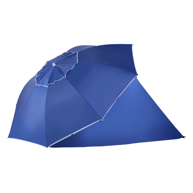 Outsunny 7.5FT 2-in-1 Beach Umbrella with Carry Bag, Umbrella Shelter with Silver Coated UPF50+ UV Protection and Adjustable Height for Camping, Fishing, Backyard, Blue