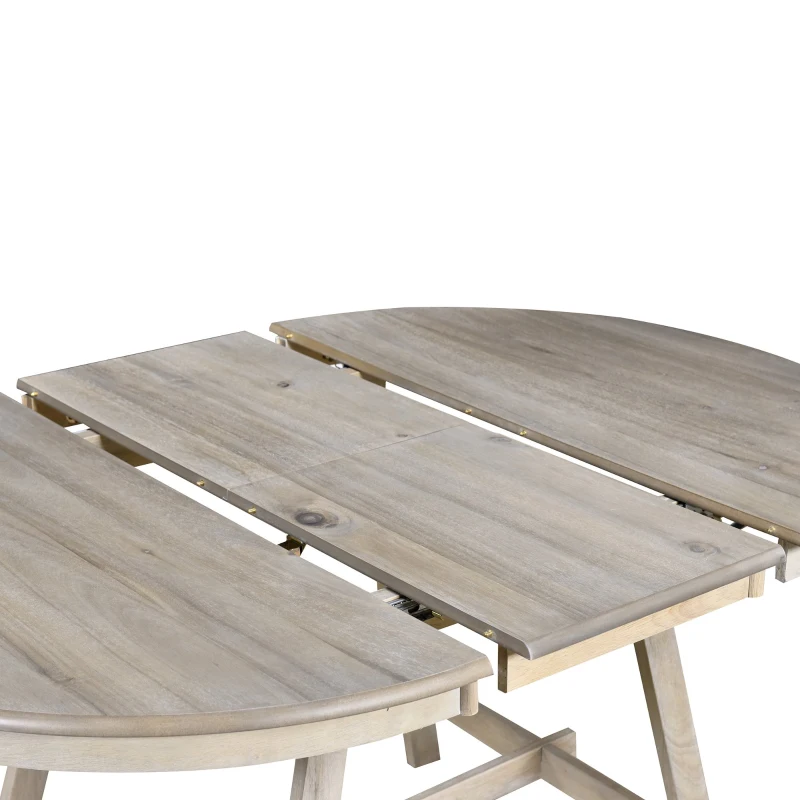 5-Piece Wood Dining Table Set, Round Extendable Table with 4 Chairs, Adjustable Length 41.4"-56.6", Modern Farmhouse Style, Natural Wood Wash