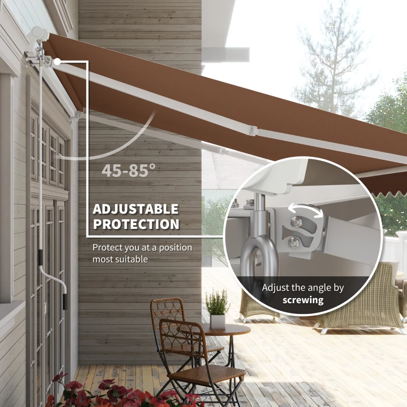 Outsunny 12' x 10' Manual Retractable Awning Outdoor Sunshade Shelter for Patio, Balcony, Yard, with Adjustable & Versatile Design, Coffee