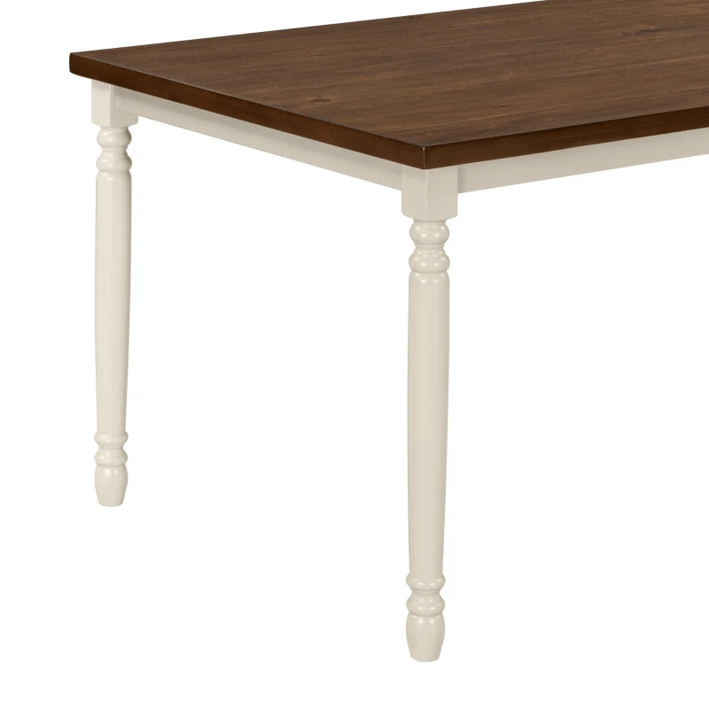 Classic 6-Piece Dining Set, Wooden Table and 4 Chairs with Bench, Sturdy Wood Construction, Ergonomic Design, 60''L x 35.8''W x 30''H, Brown+Cottage White