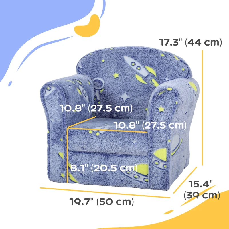 Qaba Toddler Chair with Luminous Universe Design, Wooden Frame, for 18-36 Months, Blue