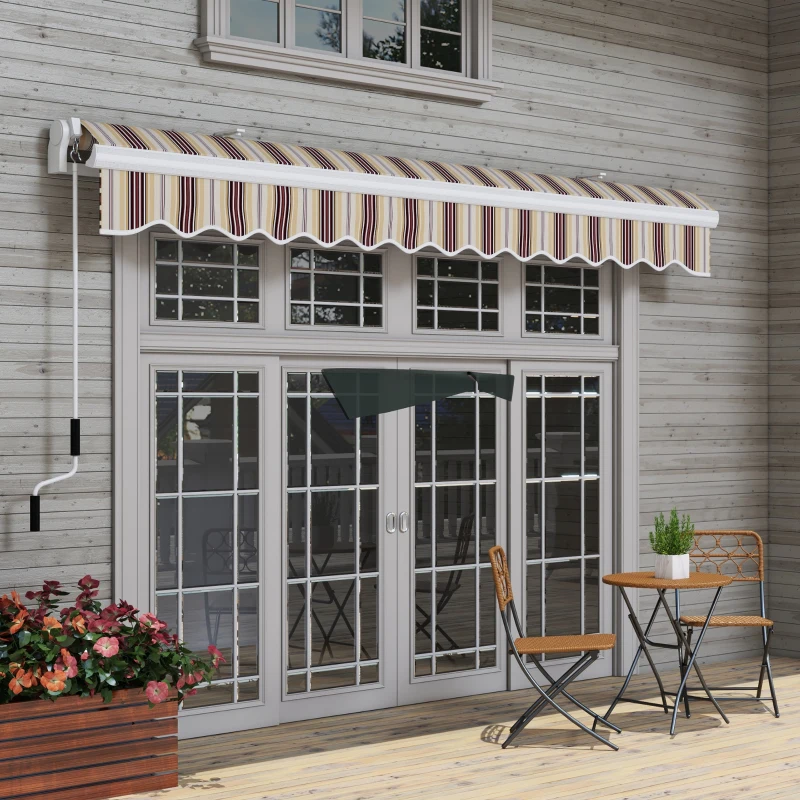 Outsunny 13' x 8' Manual Retractable Patio Awning Sun Shade Outdoor Deck Window Door Canopy Shelter Aluminum Frame Red Stripe