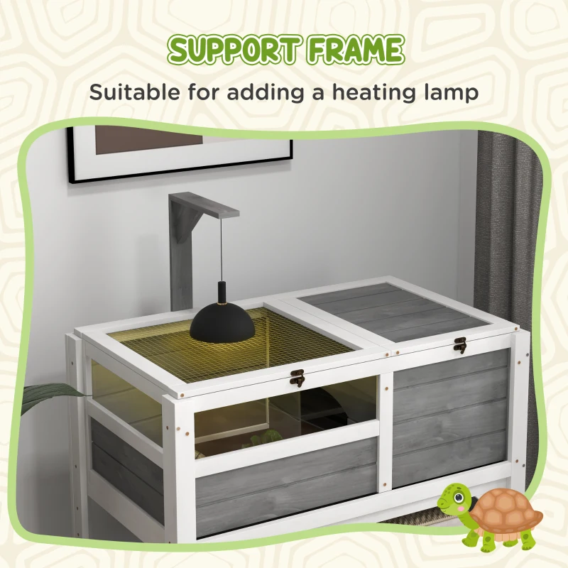 PawHut Wooden Tortoise House with Storage Shelf, Light Support Frame & Pull-Out Tray, Secure Habitat for Tortoises