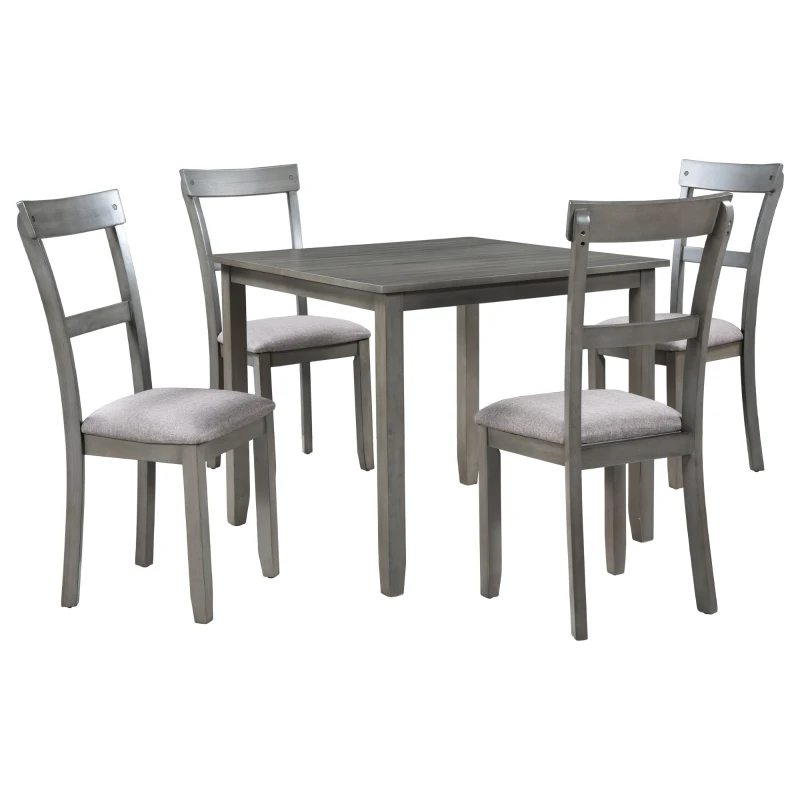 Vinsetto 5-Piece Dining Table Set, Industrial Wooden Kitchen Table and 4 Chairs with Cushioned Seats, 35"x35"x30", Gray