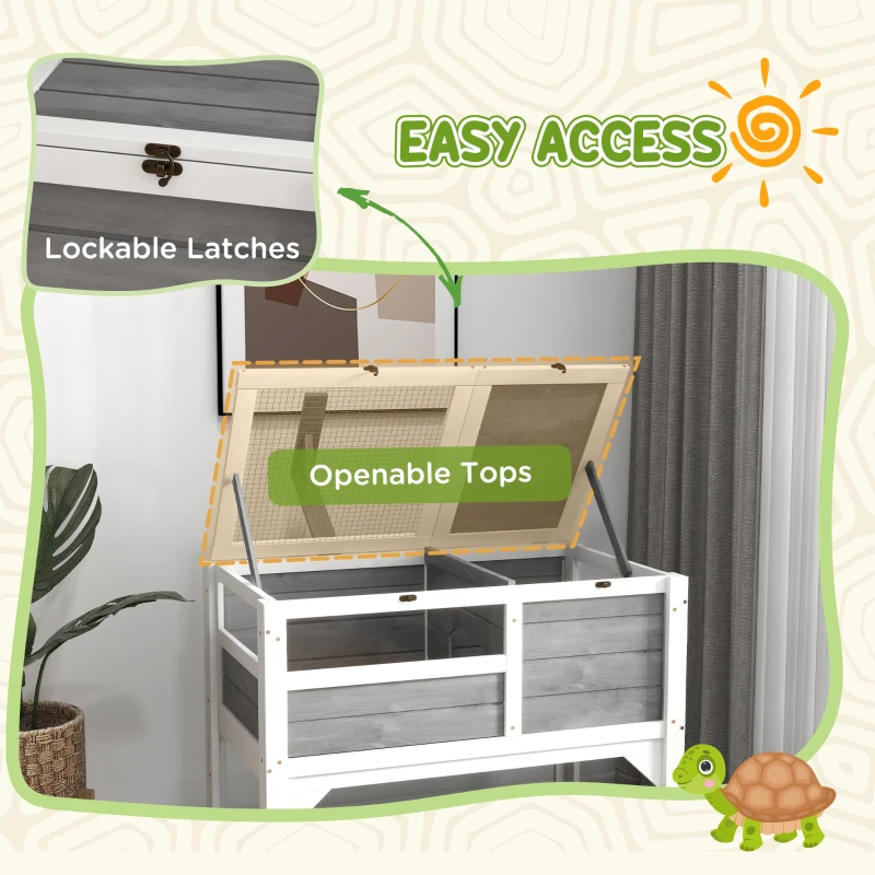 PawHut Wooden Tortoise House with Storage Shelf, Light Support Frame & Pull-Out Tray, Secure Habitat for Tortoises