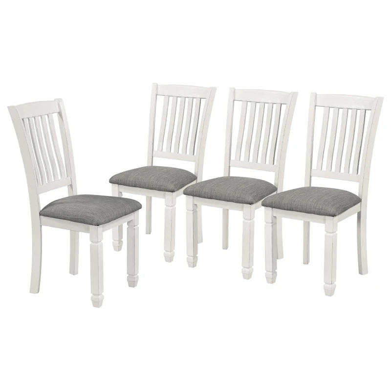 Vinsetto 7-Piece Dining Table Set with Upholstered Chairs, Ergonomic Design, Rubber Wood and MDF Construction, 60"L x 36"W x 30.5"H, White+gray