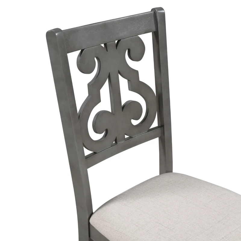 5-Piece Round Dining Table and Chair Set with Special-Shaped Legs, Hollow Chair Back, and Cushioned Seats, 42"Lx42"Wx30"H, Gray