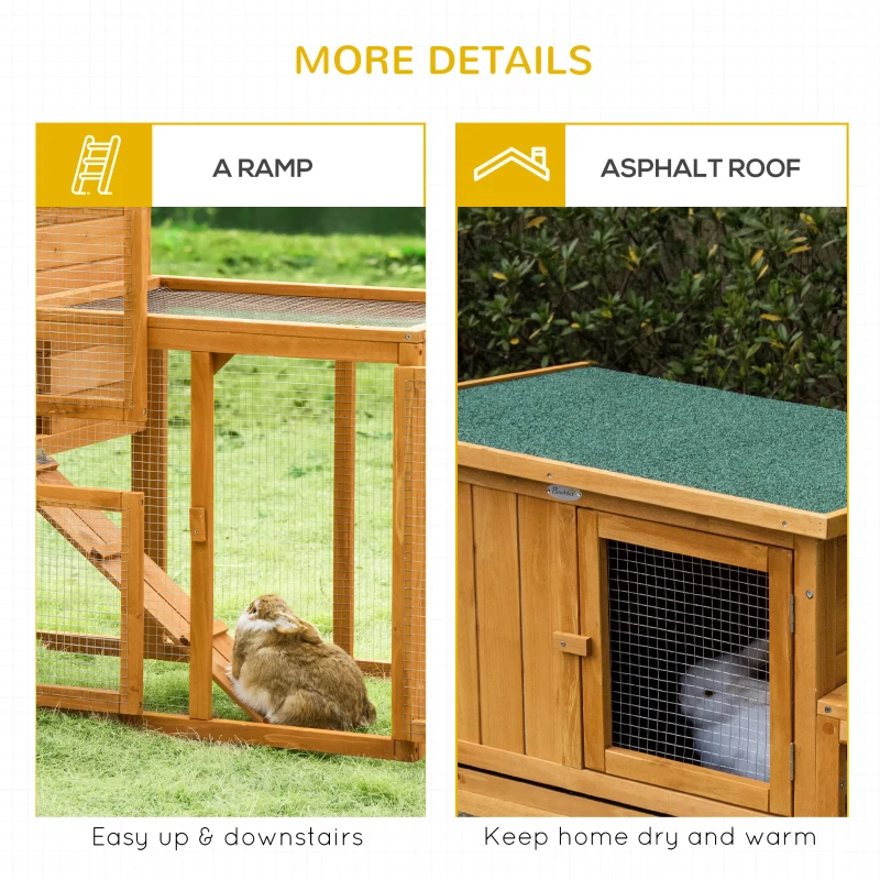 PawHut 55.5" Rabbit Hutch Outdoor, Large Chicken Coop Bunny Cage Indoor with Openable Roof, Slide-Out Tray, Ramp, for Rabbits and Small Animals, Orange