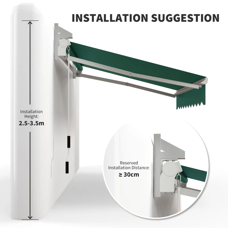 Outsunny 8'x7' Retractable Awning, Green - Sun Shade for Outdoor Patio, Easy Installation for Enhanced Comfort