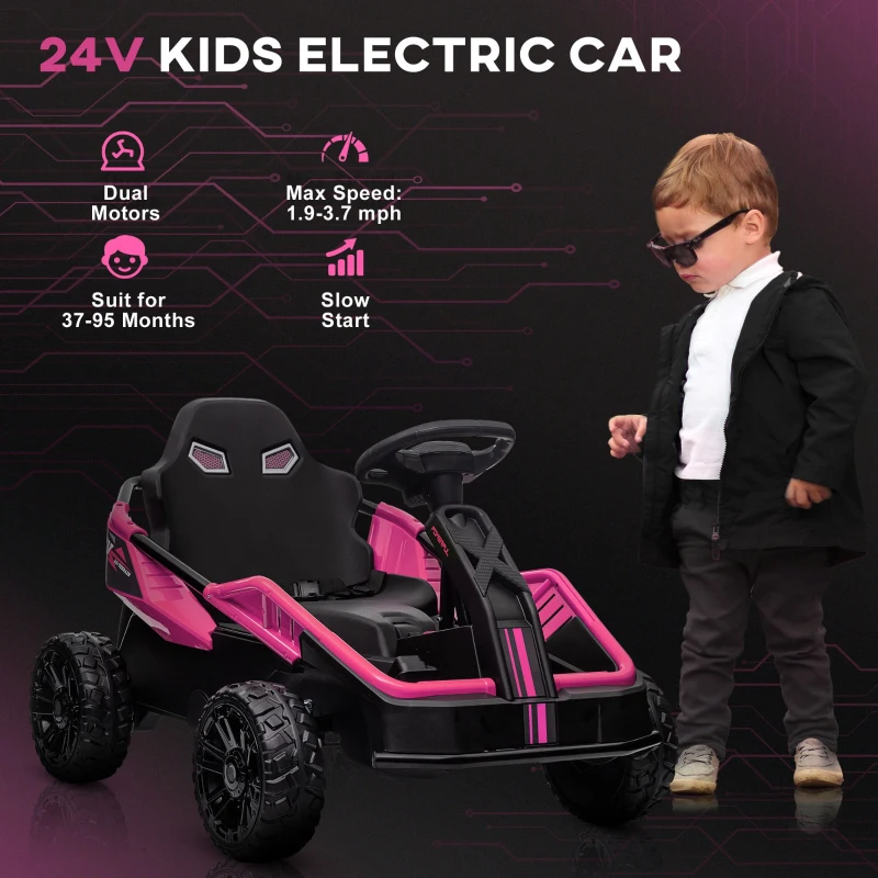 Qaba 24V Kids Electric Car Battery Powered Kids Ride on Car with Remote Control, Spring Suspension, Music, Pink