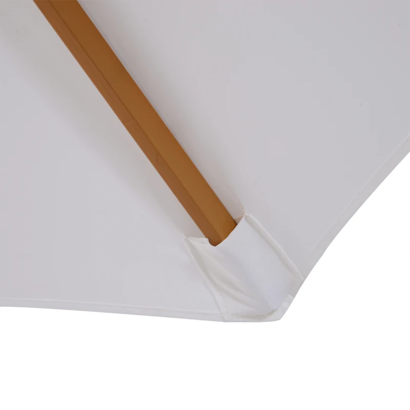 Outsunny 10' x 8' Bamboo Wooden Round Market Patio Sun Umbrella Garden Parasol Outdoor Sunshade Canopy, White