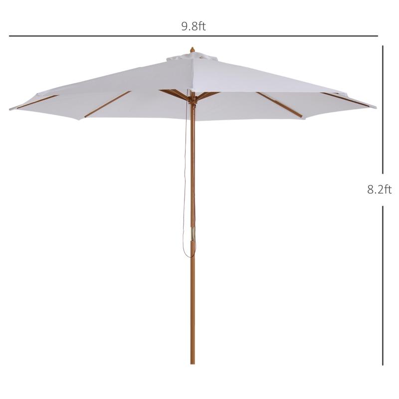 Outsunny 10' x 8' Bamboo Wooden Round Market Patio Sun Umbrella Garden Parasol Outdoor Sunshade Canopy, White
