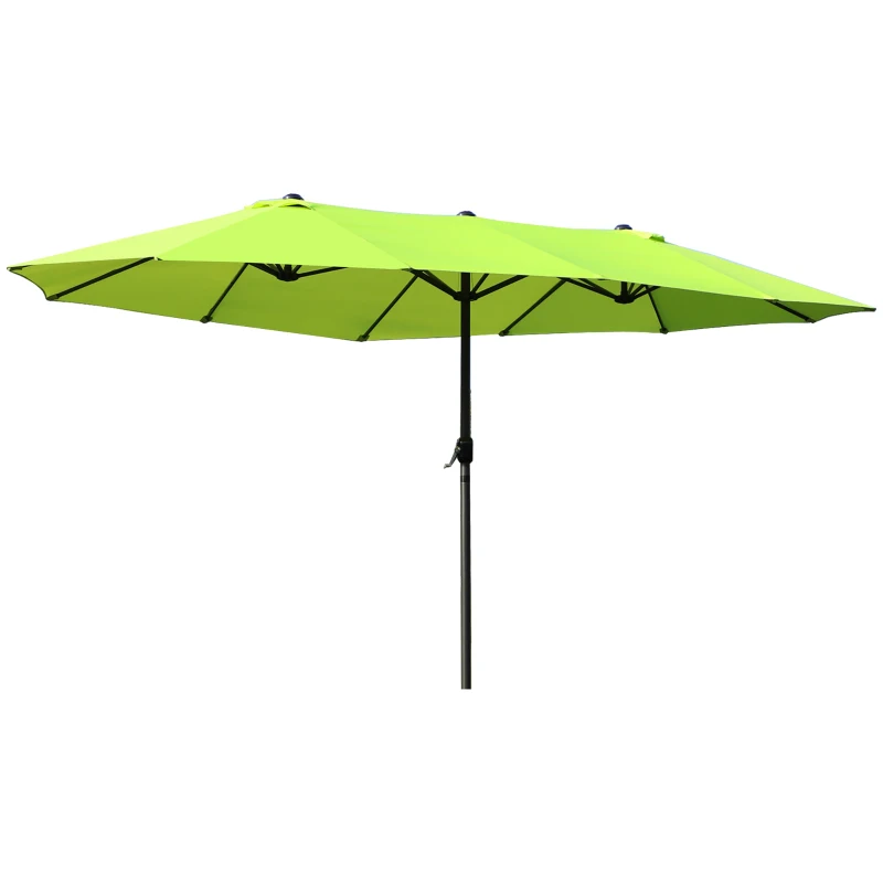 Outsunny 15ft Double-sided Patio Umbrella with Twin Canopy, Extra Large Outdoor Parasol with Crank for Pool, Deck, Market, Green
