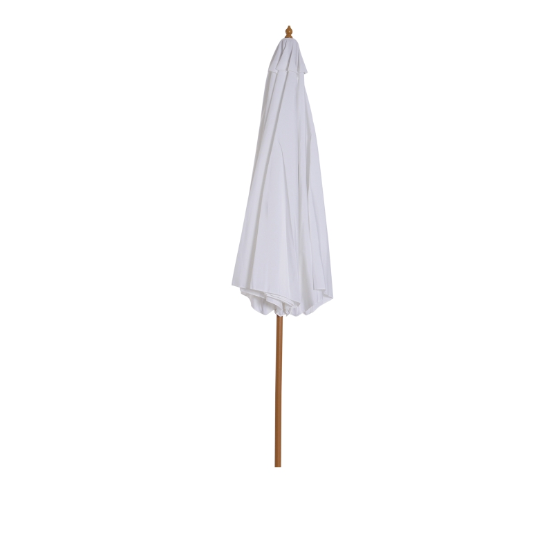 Outsunny 10' x 8' Bamboo Wooden Round Market Patio Sun Umbrella Garden Parasol Outdoor Sunshade Canopy, White