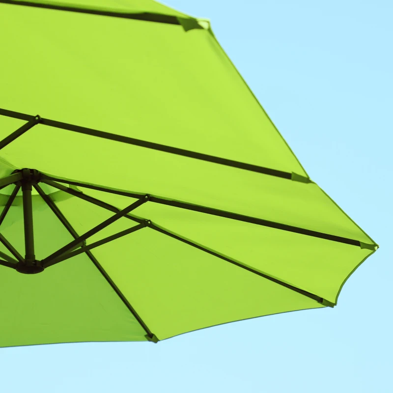 Outsunny 15ft Double-sided Patio Umbrella with Twin Canopy, Extra Large Outdoor Parasol with Crank for Pool, Deck, Market, Green