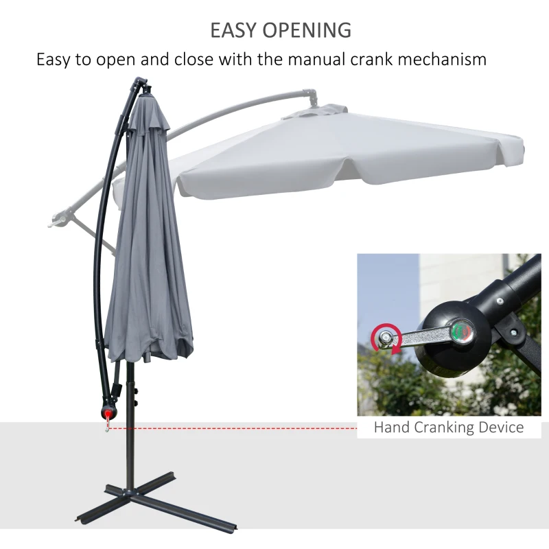 Outsunny 9FT Offset Hanging Patio Umbrella Cantilever Umbrella with Easy Tilt Adjustment, Cross Base and 8 Ribs for Backyard, Poolside, Lawn and Garden, Dark Grey
