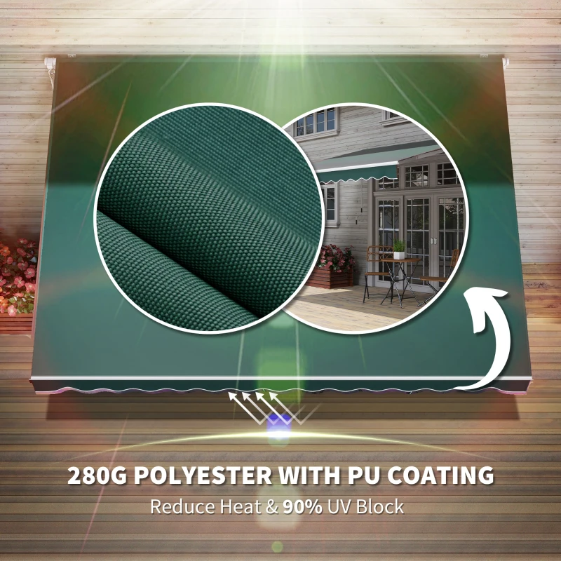 Outsunny 12' x 8' Retractable Awning Patio Awnings Sun Shade Shelter with Manual Crank Handle, UV & Water-Resistant Fabric and Aluminum Frame for Deck Balcony Yard, Green