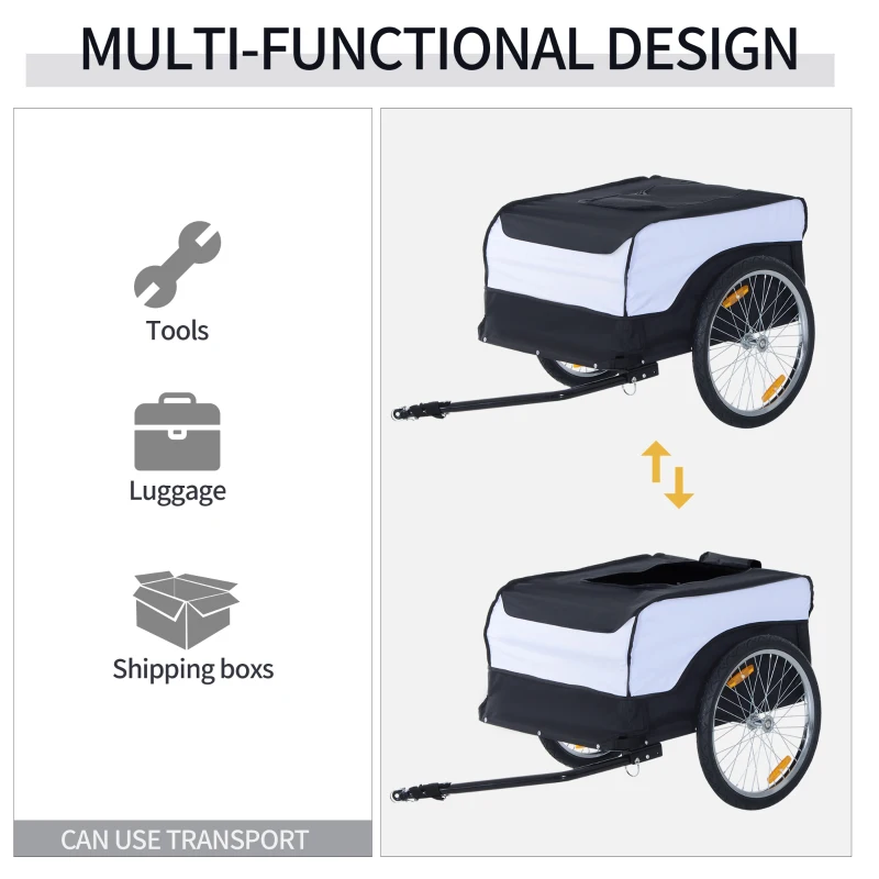HOMCOM  Bike Cargo Trailer Bicycle Luggage Carrier Cart with Cover White Black