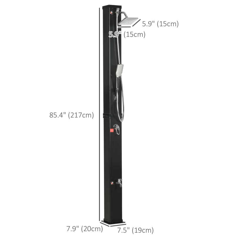 Outsunny 10.6Gal Outdoor Solar Shower w/ 360 Rainfall, Handheld Head, 60℃ Temperature Adjustment for Backyard Poolside Beach Spa