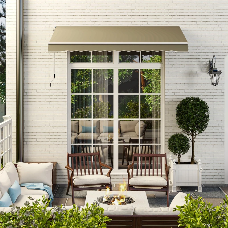 Outsunny 8' x 7' Patio Retractable Awning, Manual Exterior Sun Shade Deck Window Cover, Khaki