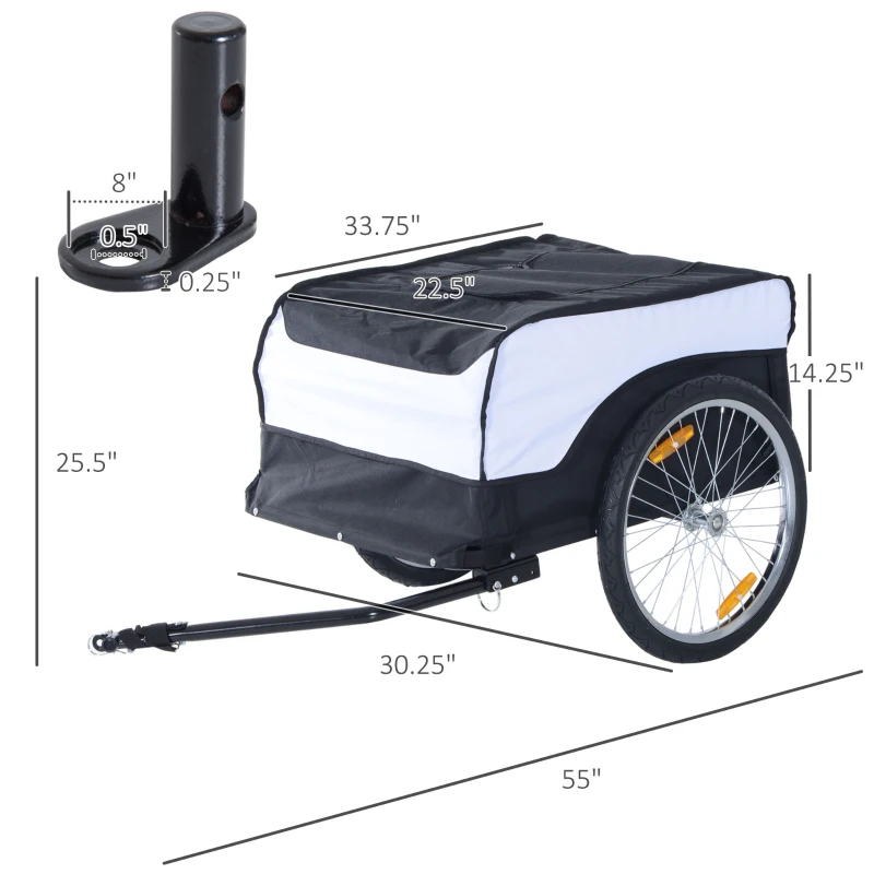 HOMCOM  Bike Cargo Trailer Bicycle Luggage Carrier Cart with Cover White Black
