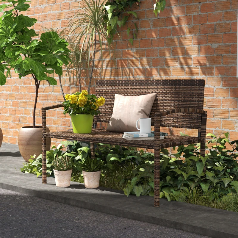 Outsunny Rattan Wicker Loveseat Garden Furniture Leisure Chair with Armrests Brown