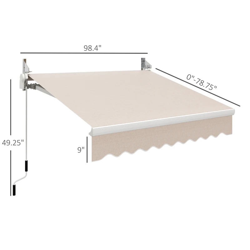 Outsunny 8'x7' Retractable Awning - UV & Sun Protection Patio Sun Shade, Manual Outdoor Canopy, Beige