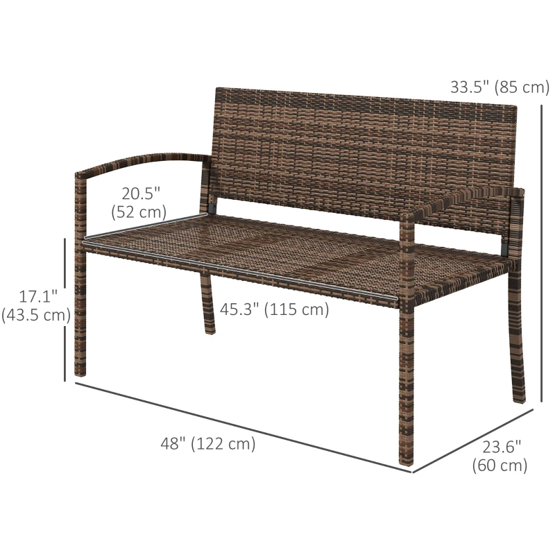 Outsunny Rattan Wicker Loveseat Garden Furniture Leisure Chair with Armrests Brown