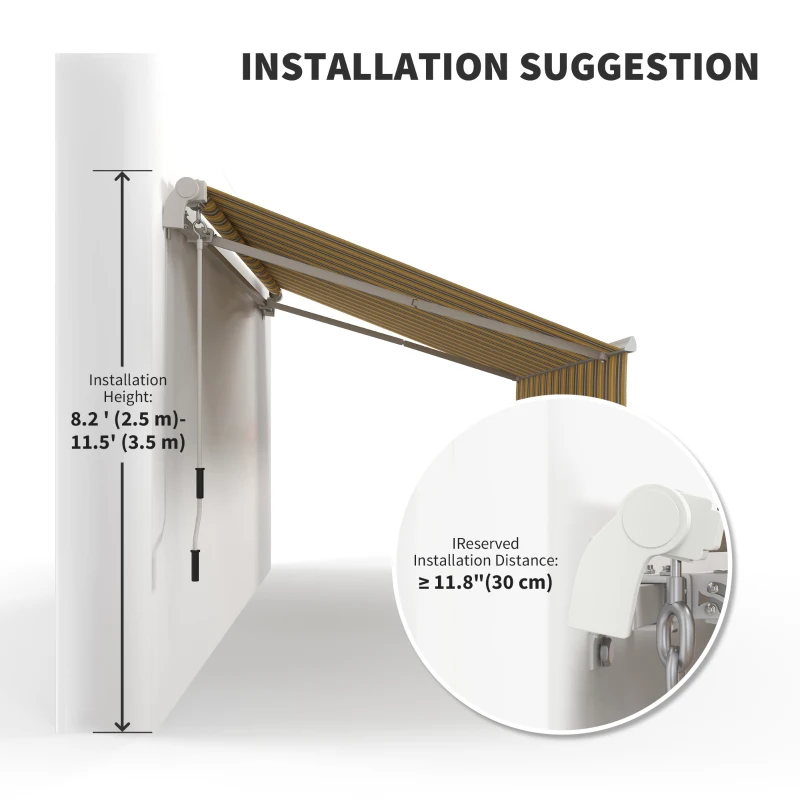 Outsunny 12' x 10' Retractable Awning Patio Sun Shade Shelter with Manual Crank Handle, UV & Water-Resistant Fabric and Aluminum Frame for Deck, Balcony, Yard, Yellow and Grey