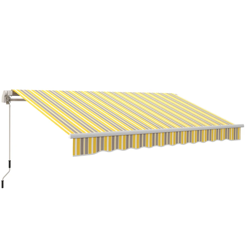 Outsunny 12' x 10' Retractable Awning Patio Sun Shade Shelter with Manual Crank Handle, UV & Water-Resistant Fabric and Aluminum Frame for Deck, Balcony, Yard, Yellow and Grey