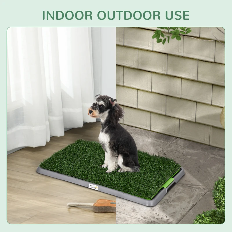 PawHut Dog Grass Pad with Tray, 26"x16" Dual Pack, Perfect for Dogs Potty Training, Easy-to-Clean Artificial Grass for Pets