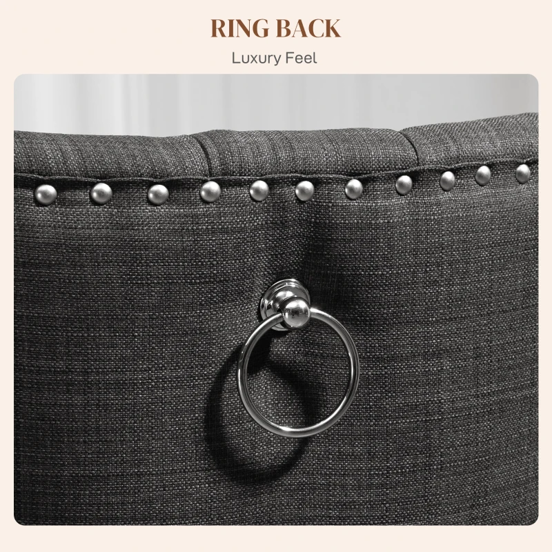 HOMCOM Swoop Air Linen Fabric Dining Chair Set of 2 with Nailhead Trim and Wood Legs, Dark Grey