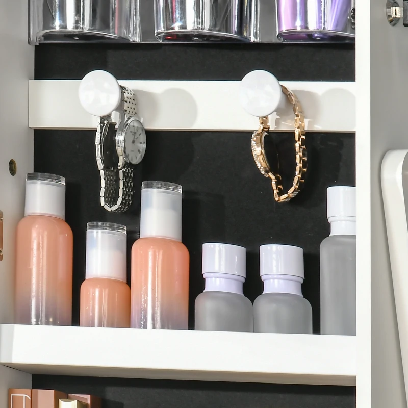 HOMCOM Lockable Jewellery Armoire with LED Light, Standing Mirror with Storage for Bedroom Dressing Room, White