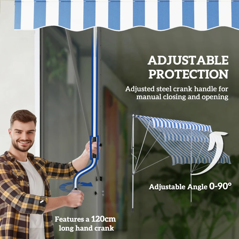 Outsunny 6.6'x5' Manual Retractable Patio Awning Window Door Sun Shade Deck Canopy Shelter Water Resistant UV Protector Blue