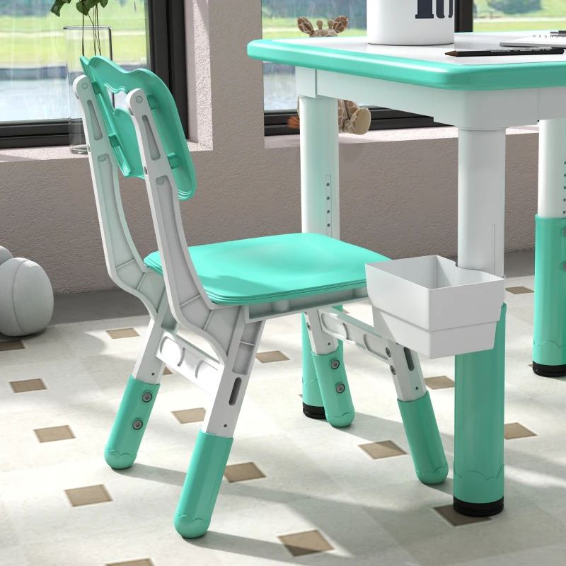 Qaba 3pc Height Adjustable Toddler Table and Chair Set with Storage, Easy to Wipe for Daycare Classroom, Green