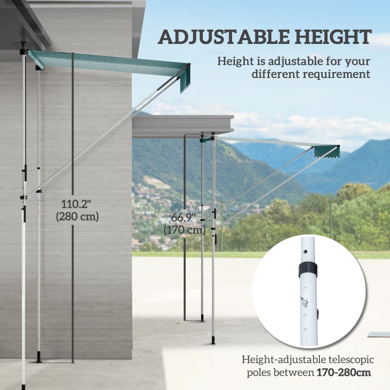 Outsunny 6.6'x5' Manual Retractable Patio Awning Window Door Sun Shade Deck Canopy Shelter Water Resistant UV Protector Green