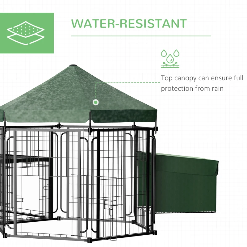 PawHut Steel Chicken Coop, Outdoor Hexagonal Hen House, Heavy Duty Detachable Poultry Crate Rabbit Hutch with Water-Resistant Canopy, Run, Nesting Box, Lockable Doors, Green
