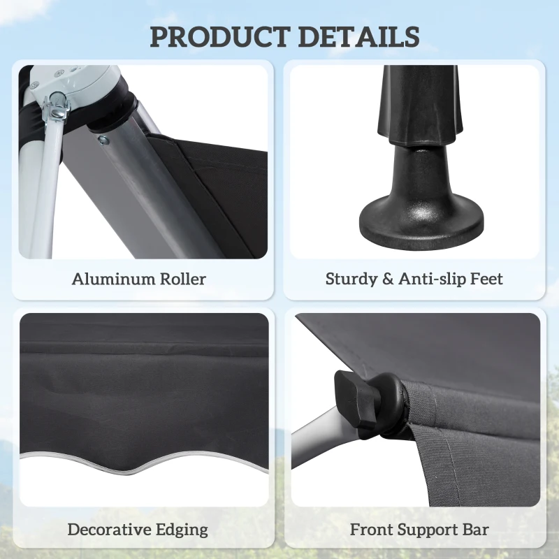 Outsunny 6.6'x5' Manual Retractable Patio Awning Window Door Sun Shade Deck Canopy Shelter Water Resistant UV Protector Grey