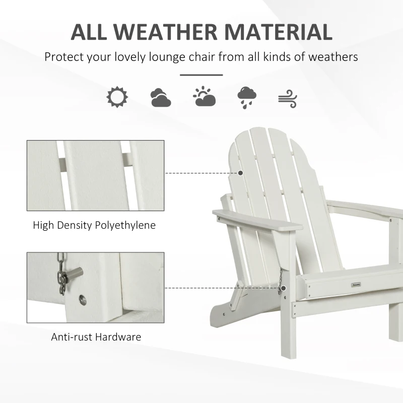 Outsunny Folding Adirondack Chair, HDPE Fire Pit Chair, Weather Resistant Outdoor Chair for Patio, Garden, Backyard, Lawn, White