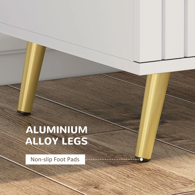 HOMCOM 3 Drawer Cabinet, Drawer Chest for Bedroom, Chest of Drawers with Aluminium Legs and Gold Handles, White