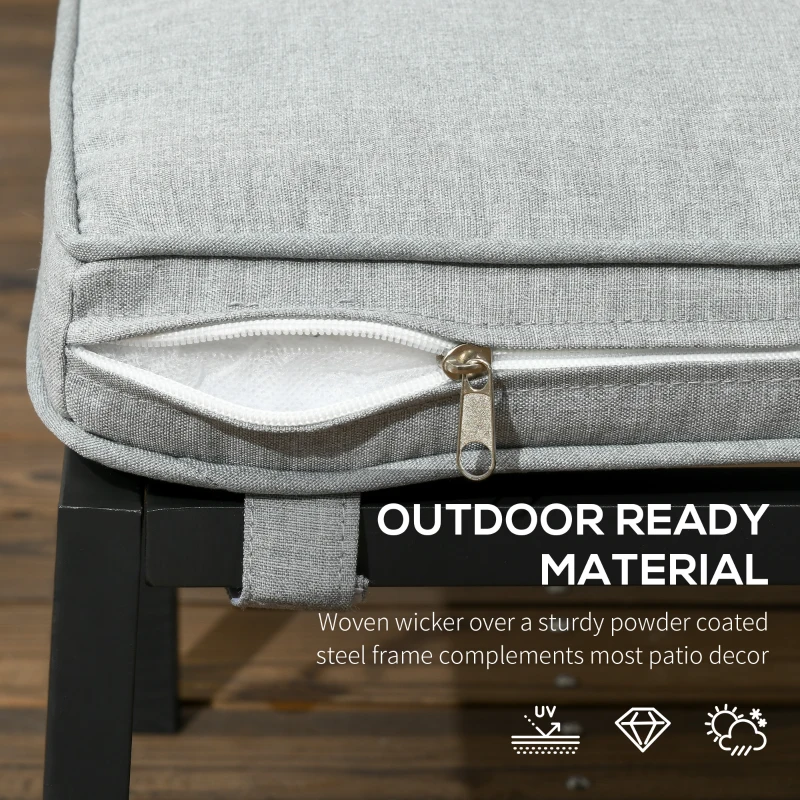 Outsunny 5 Piece PE Rattan Garden Furniture Set, 2 Armchairs,2 Stools, Steel Tabletop with Wicker Shelf, Padded Outdoor Seating, Khaki