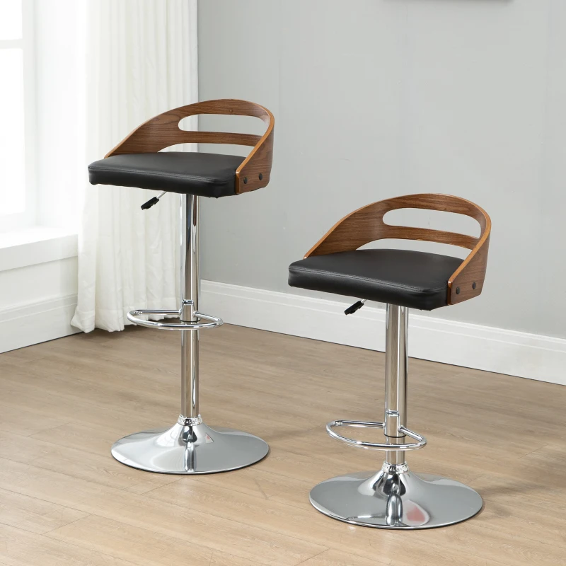 HOMCOM Bar Stools Set of 2, Adjustable Height Counter Height Bar Stools, Swivel Bar Chair with PU Leather Padded Seat, Footrest