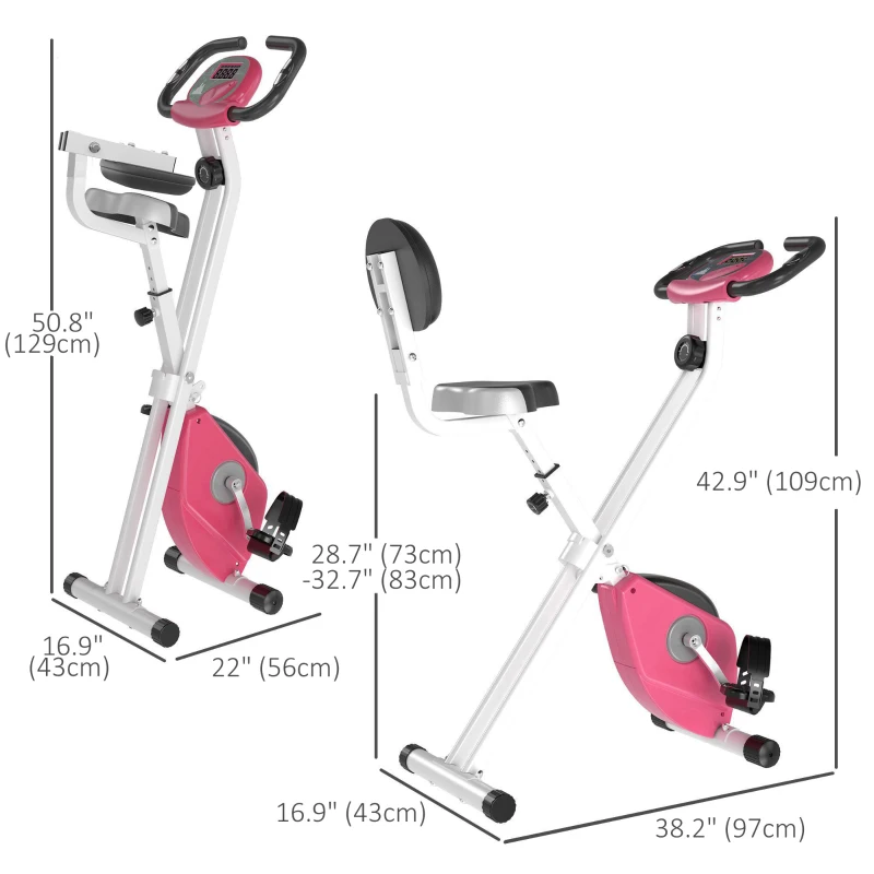 Soozier Foldable Indoor Stationary Bike with 8 Levels of Magnetic Resistance, Exercise Bike for Cardio Workout, Pink