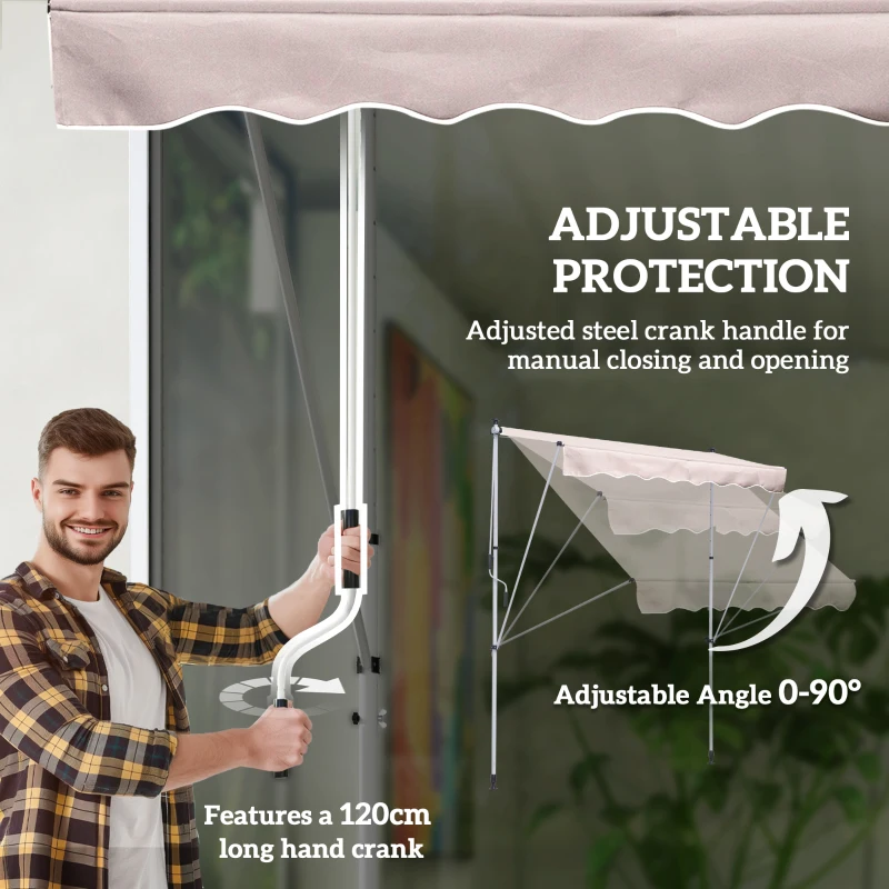 Outsunny 6.6'x5' Manual Retractable Patio Awning Window Door Sun Shade Deck Canopy Shelter Water Resistant UV Protector Beige