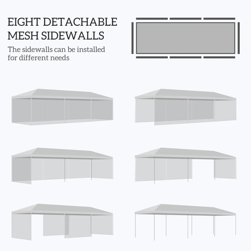 Outsunny 10' x 28' Outdoor Canopy, Party Tent, Garden Sun Shade with 8 Mosquito Mesh Netting and Zipper Door, White