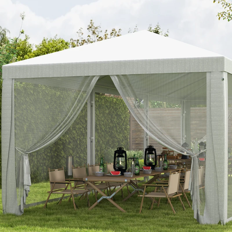 Outsunny 10' x 28' Outdoor Canopy, Party Tent, Garden Sun Shade with 8 Mosquito Mesh Netting and Zipper Door, White