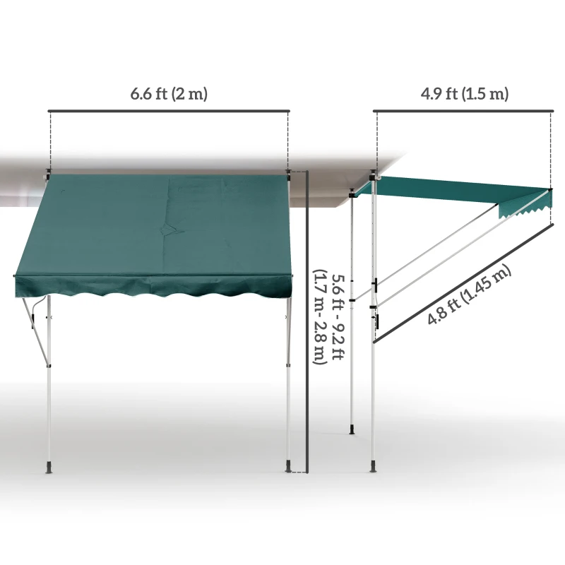 Outsunny 6.6'x5' Manual Retractable Patio Awning Window Door Sun Shade Deck Canopy Shelter Water Resistant UV Protector Green