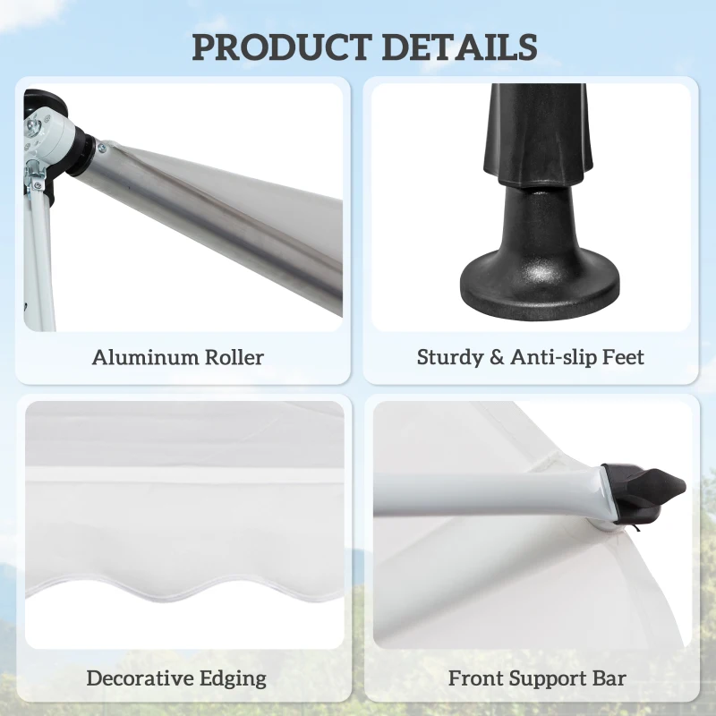 Outsunny 6.6'x5' Manual Retractable Patio Awning Window Door Sun Shade Deck Canopy Shelter Water Resistant UV Protector White