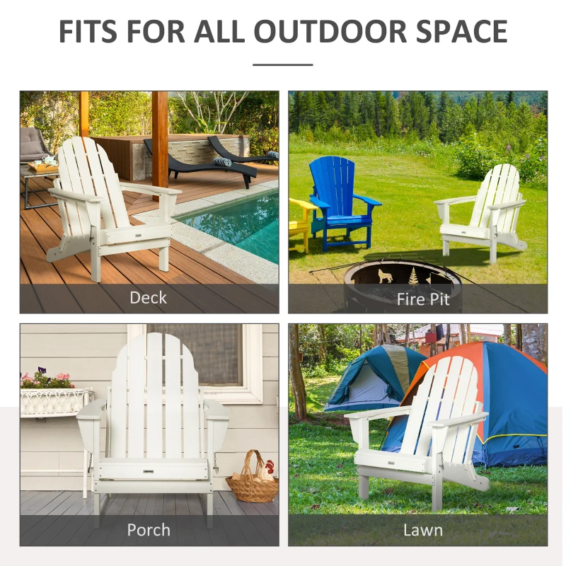 Outsunny Folding Adirondack Chair, HDPE Fire Pit Chair, Weather Resistant Outdoor Chair for Patio, Garden, Backyard, Lawn, White